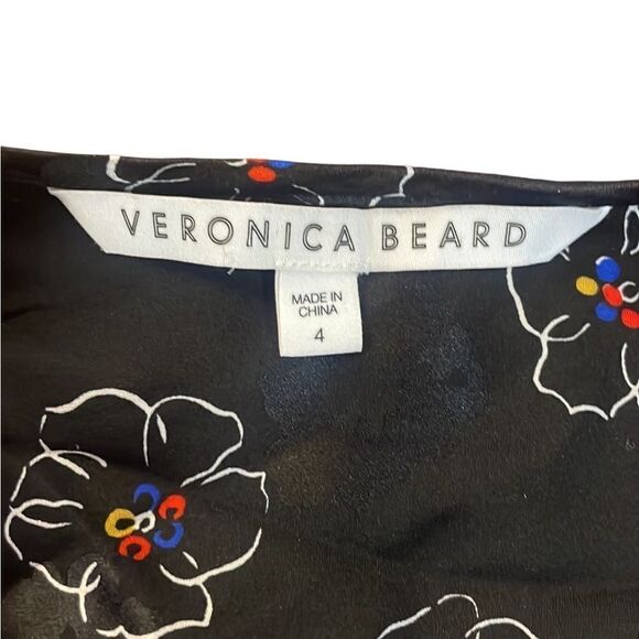 Veronica Beard Anders Dress Black Silk Stretch Floral Long Sleeve Size 4 - Picture 9 of 9